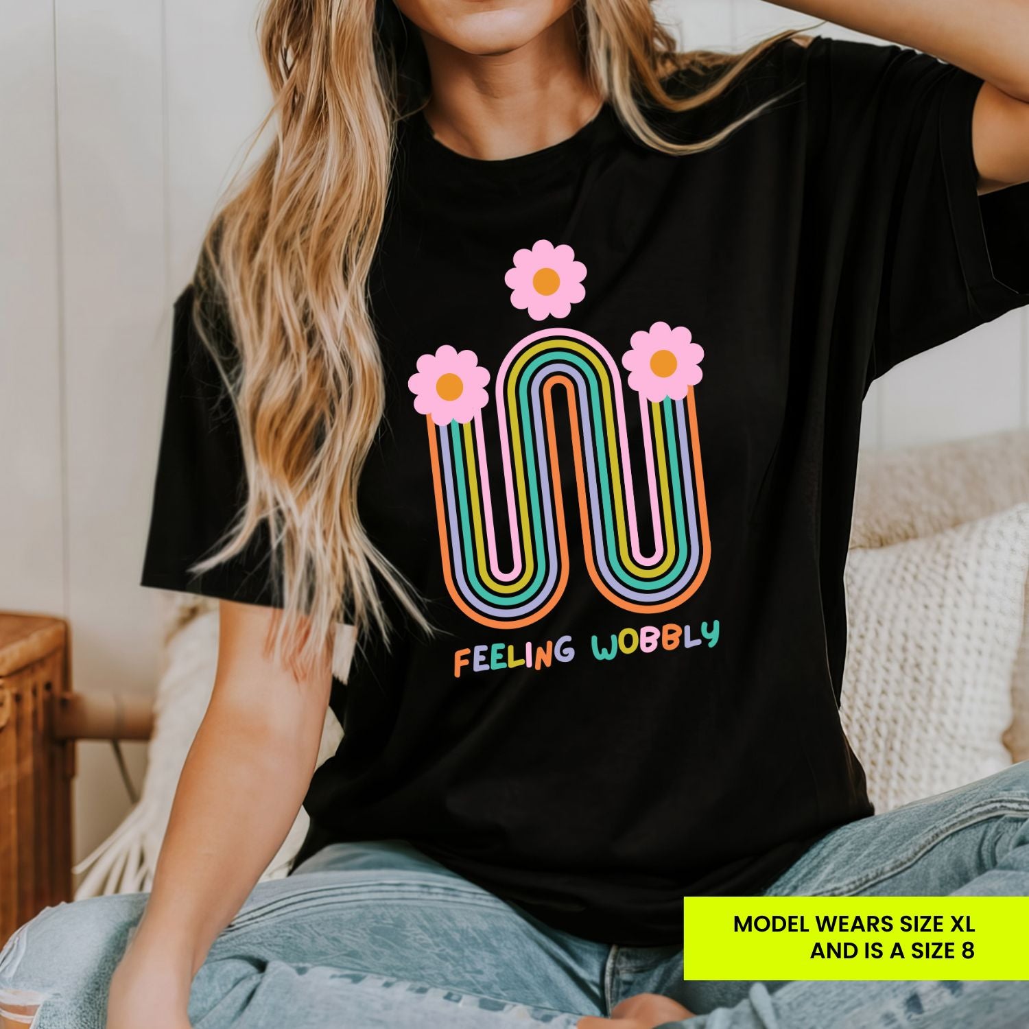 Feeling Wobbly Floral Black Womens Tee