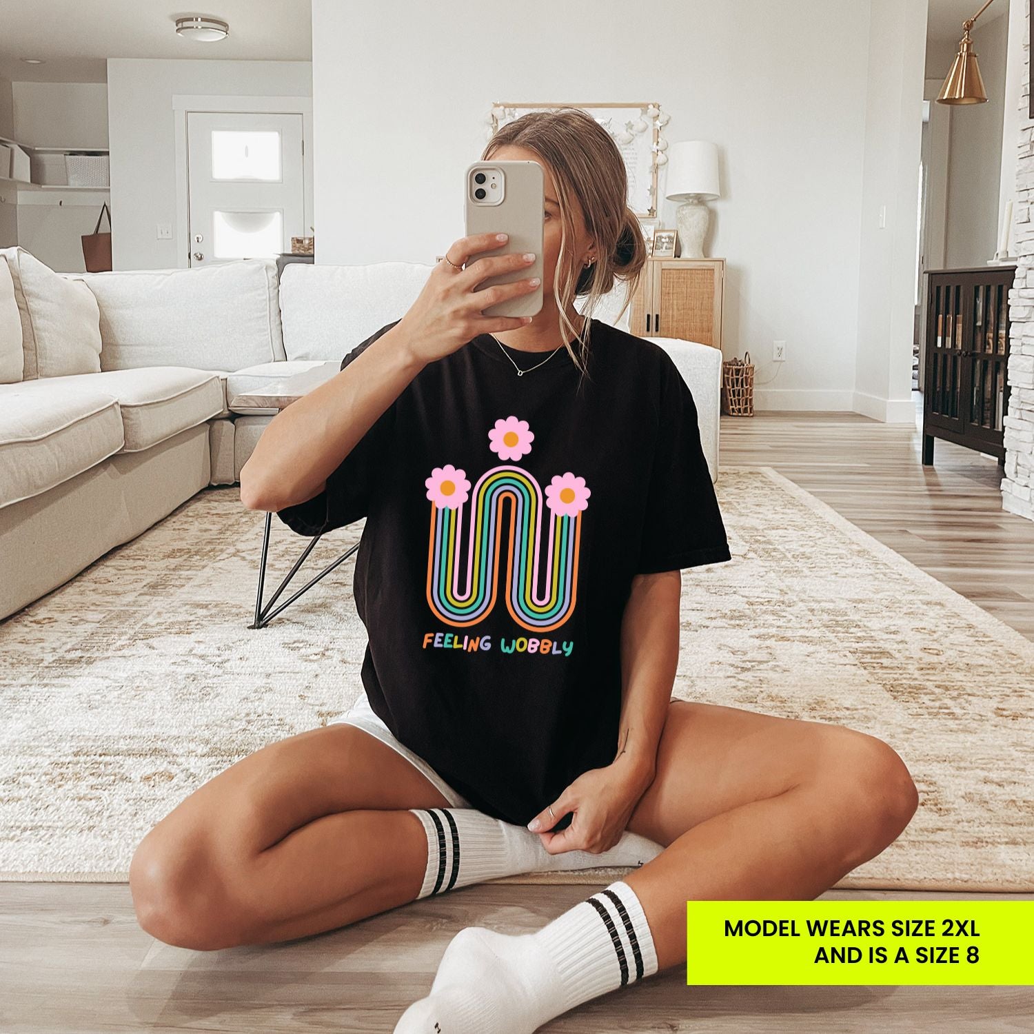 Feeling Wobbly Floral Black Womens Tee