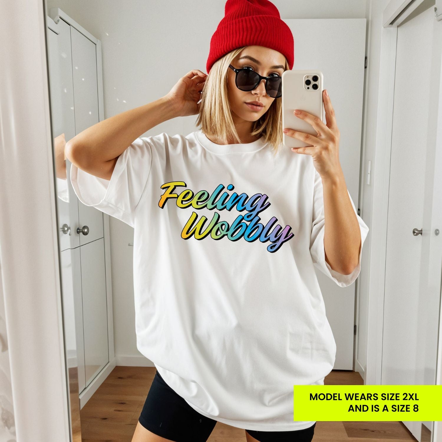 Feeling Wobbly Rainbow Womens White Tee