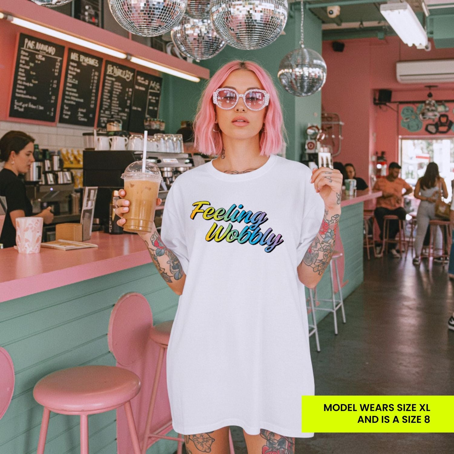 Feeling Wobbly Rainbow Womens White Tee