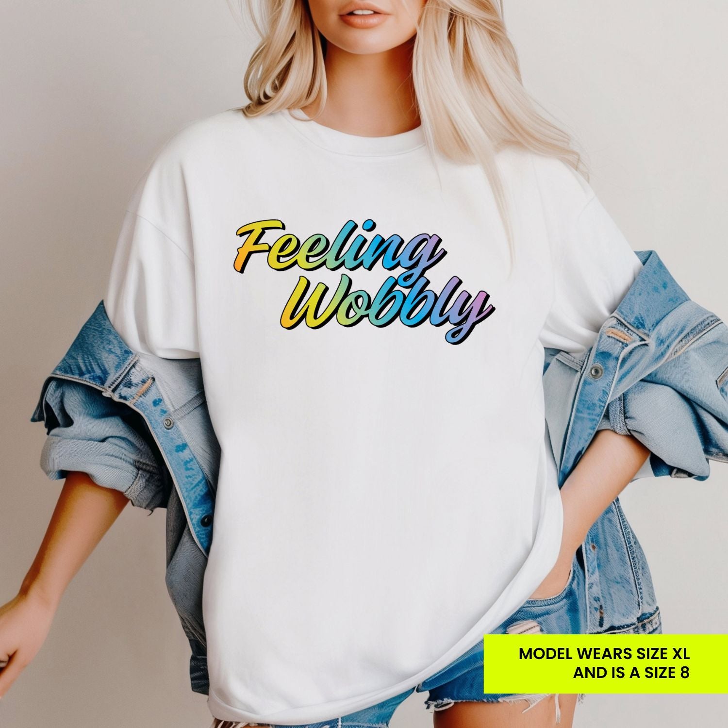 Feeling Wobbly Rainbow Womens White Tee