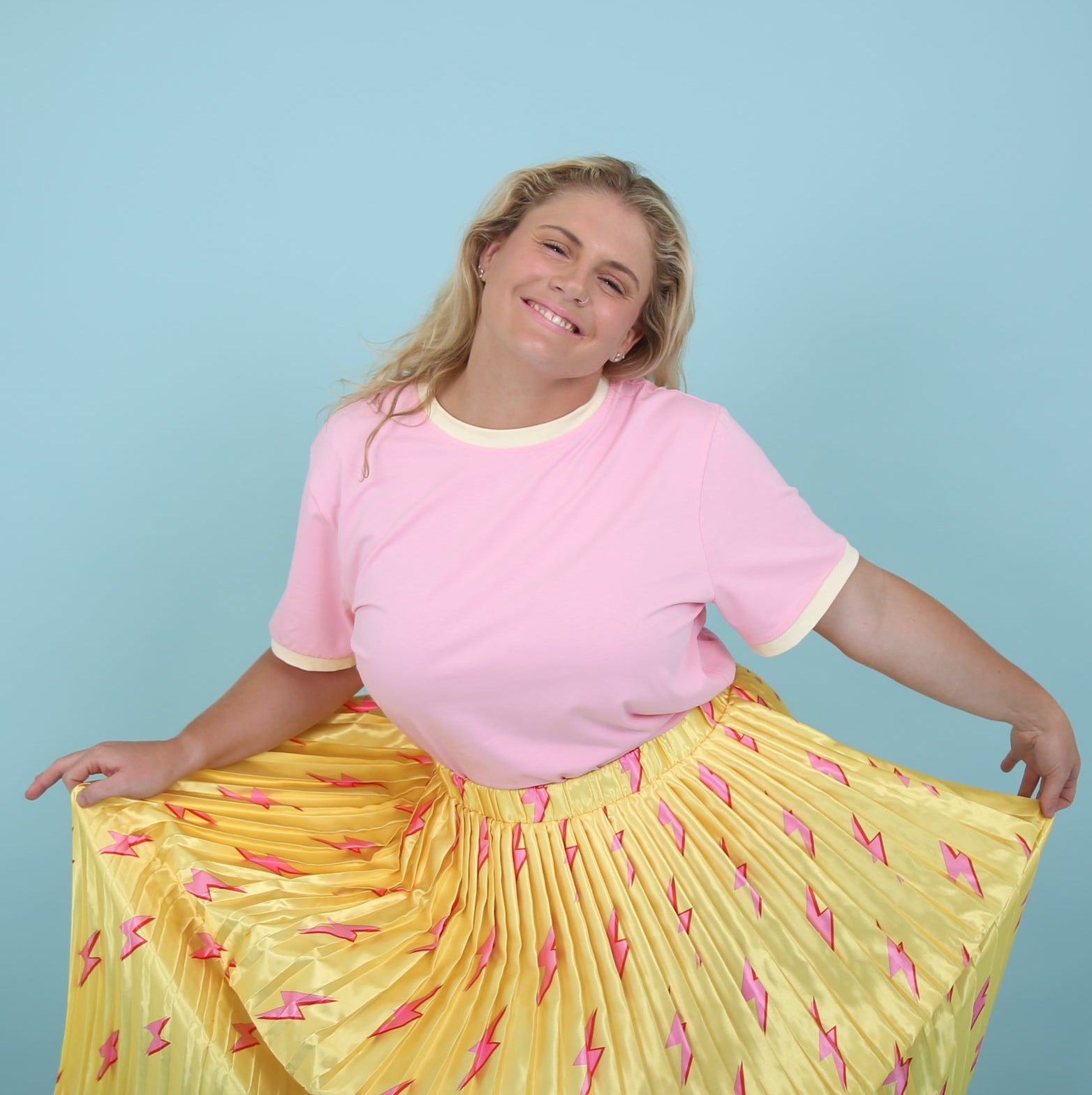 Pink/Cream Oversize Ringer Tee