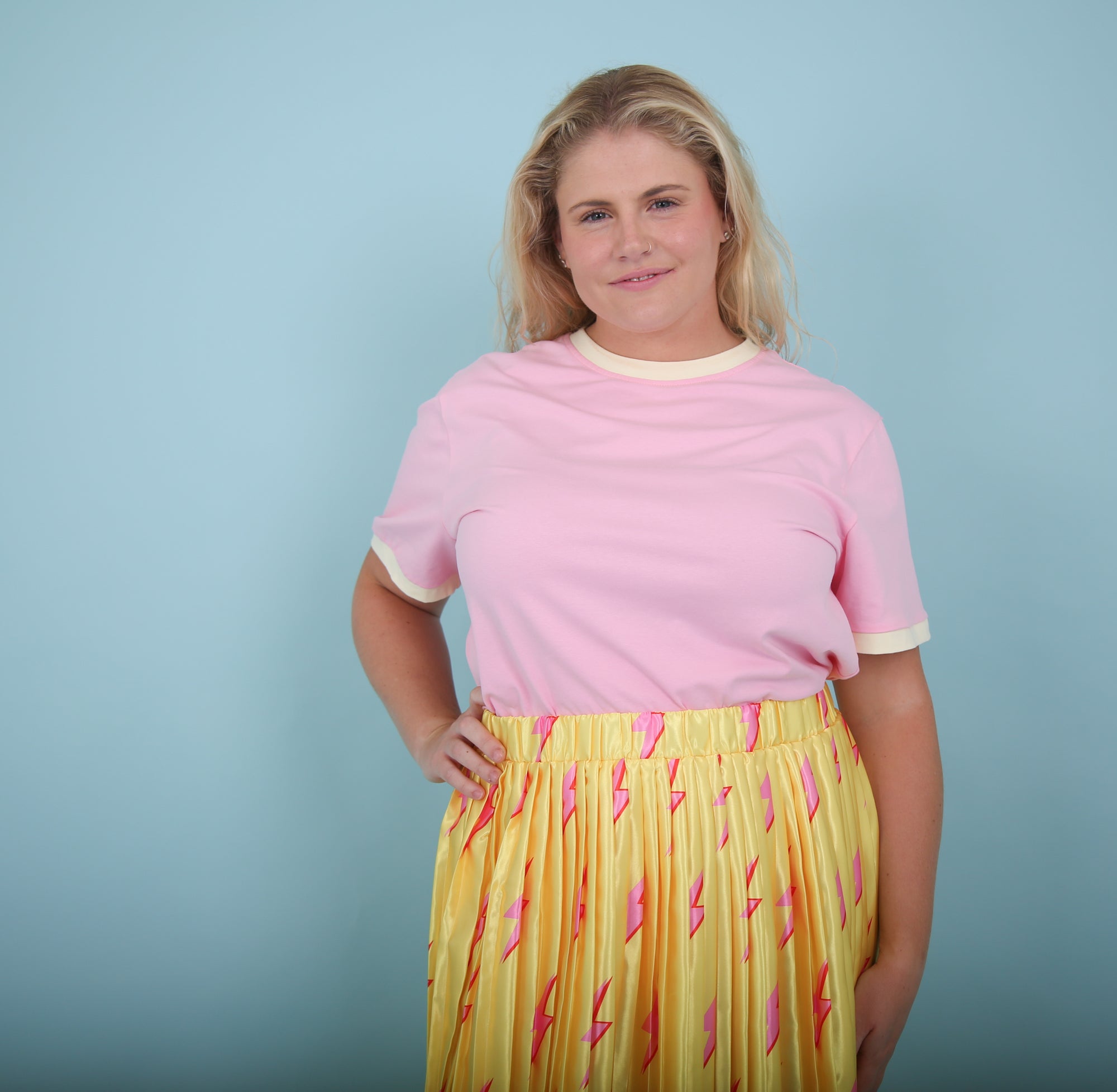 Pink/Cream Oversize Ringer Tee