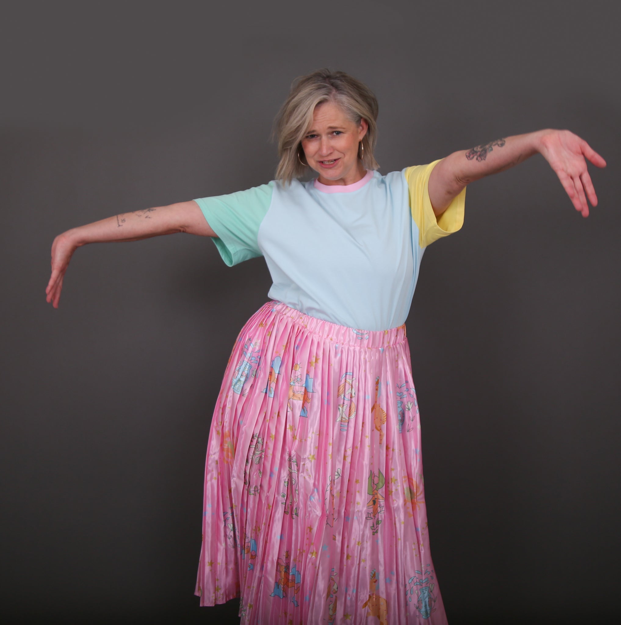 Blue Colour Block Oversize Tee