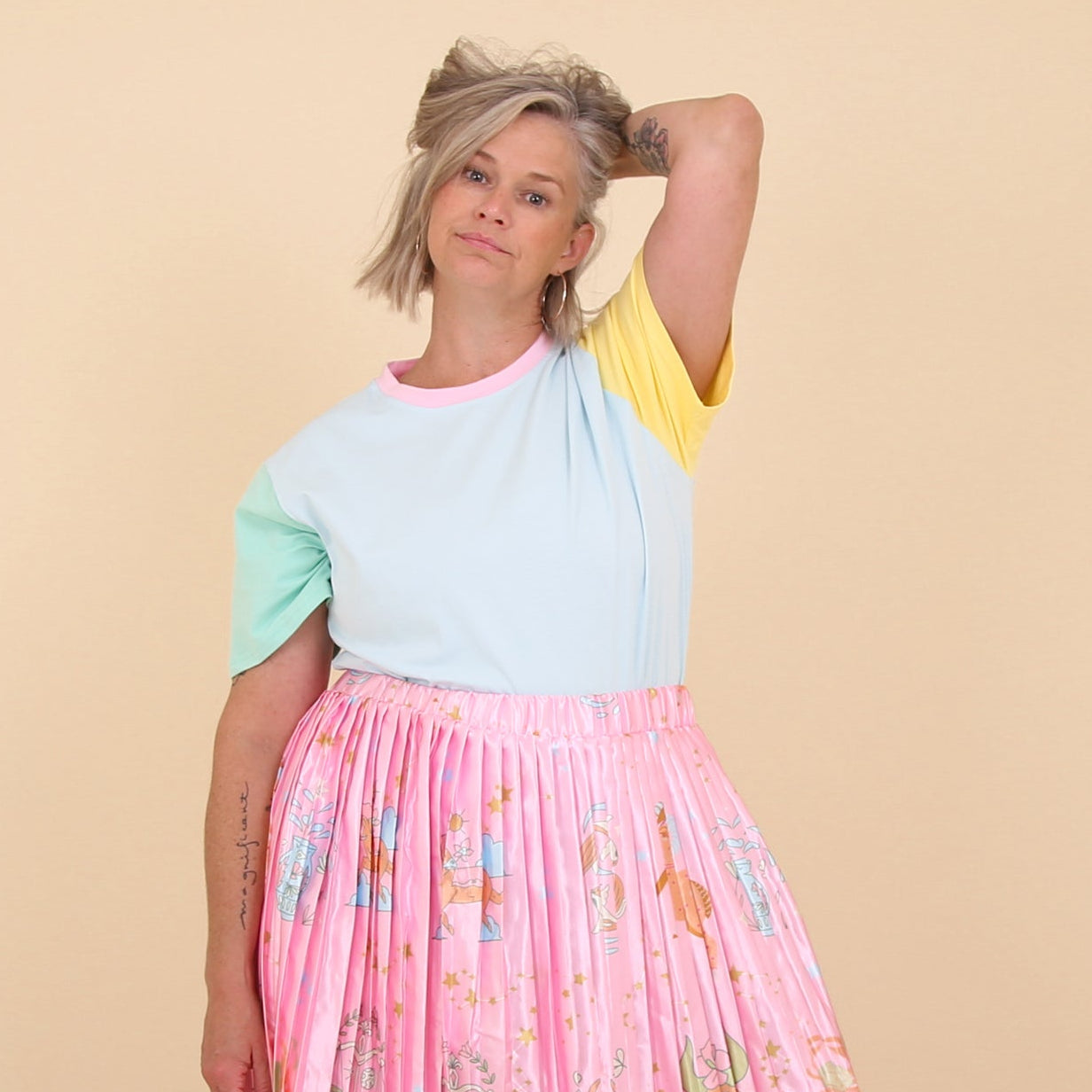 Blue Colour Block Oversize Tee