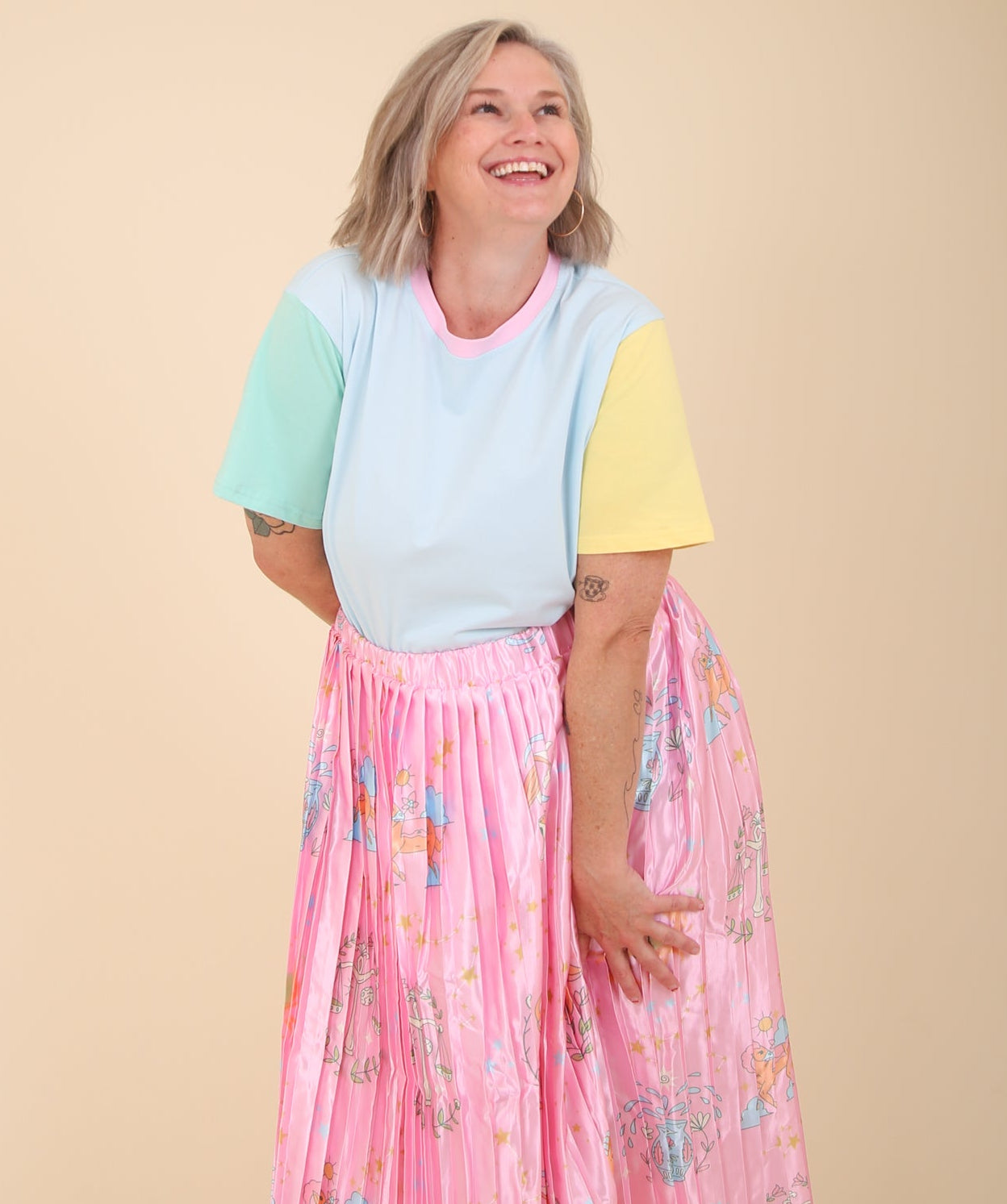 Blue Colour Block Oversize Tee