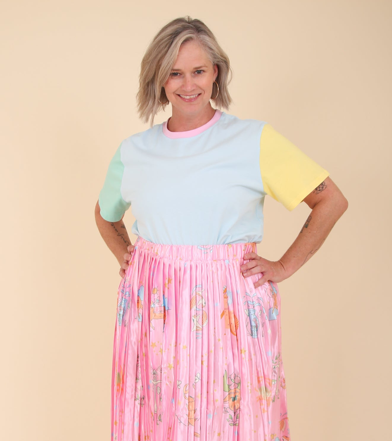 Blue Colour Block Oversize Tee