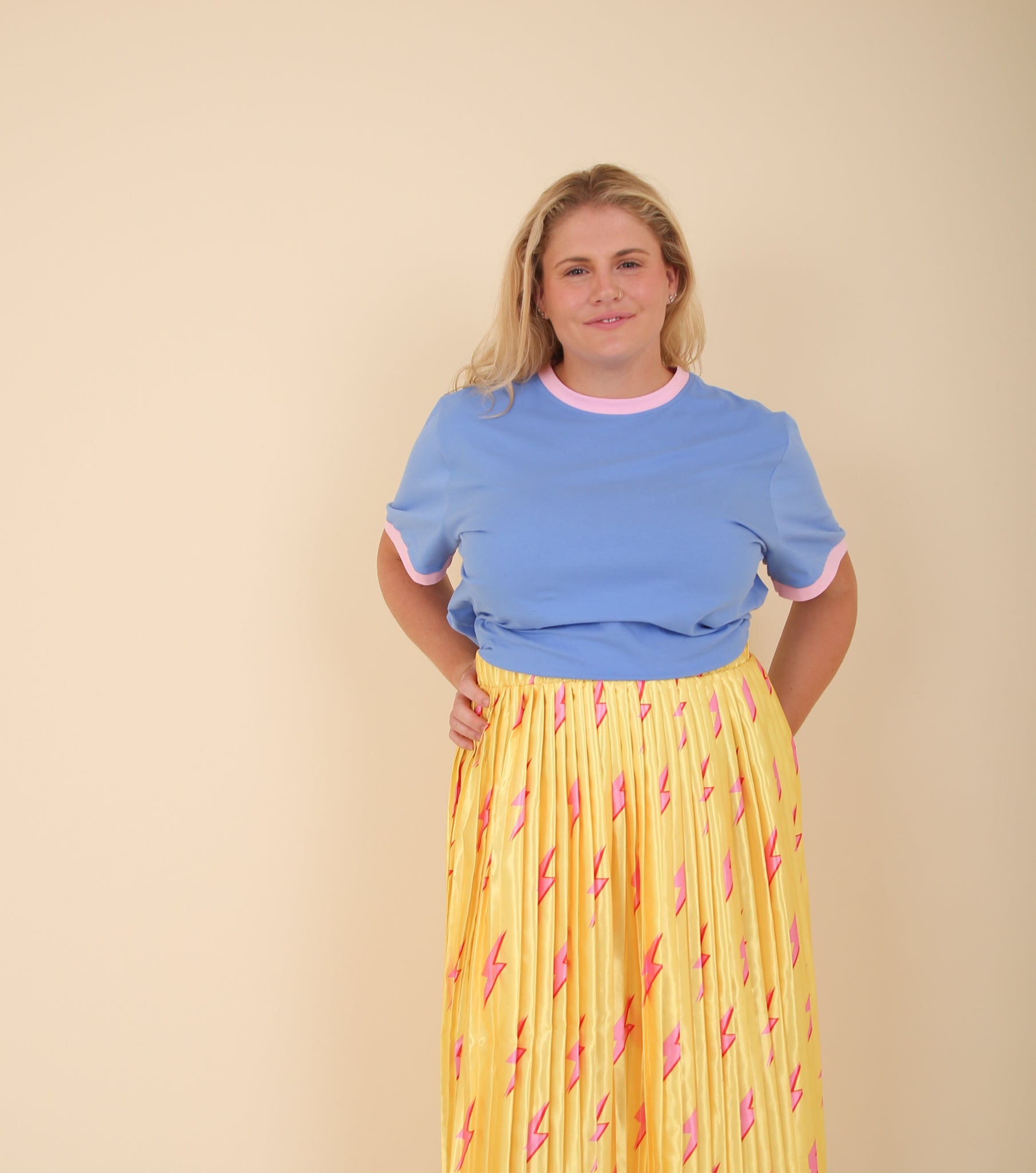 Blue/Pink Oversize Ringer Tee