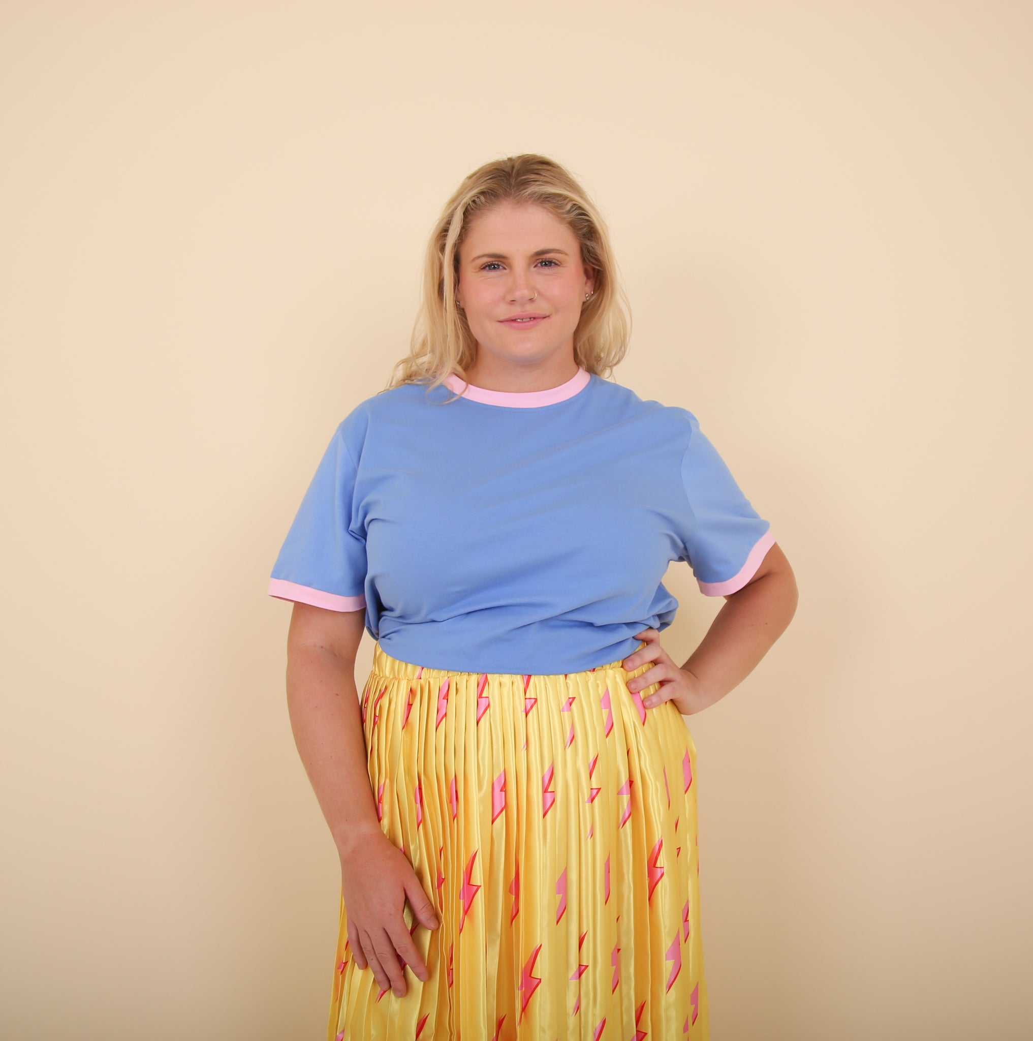 Blue/Pink Oversize Ringer Tee