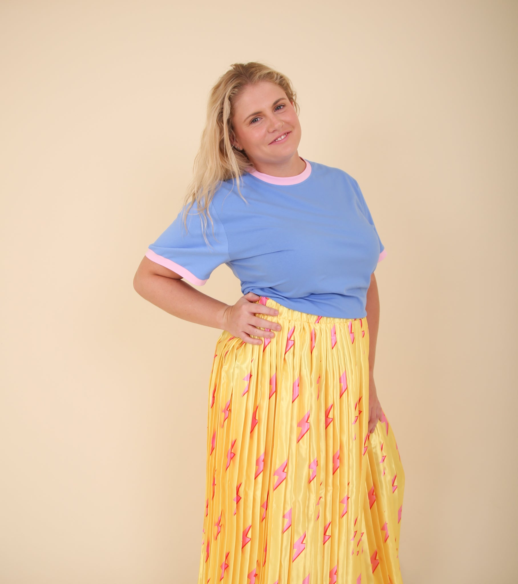 Blue/Pink Oversize Ringer Tee