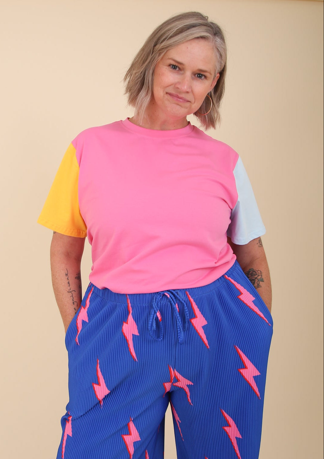 Pink Colour Block Oversize Tee