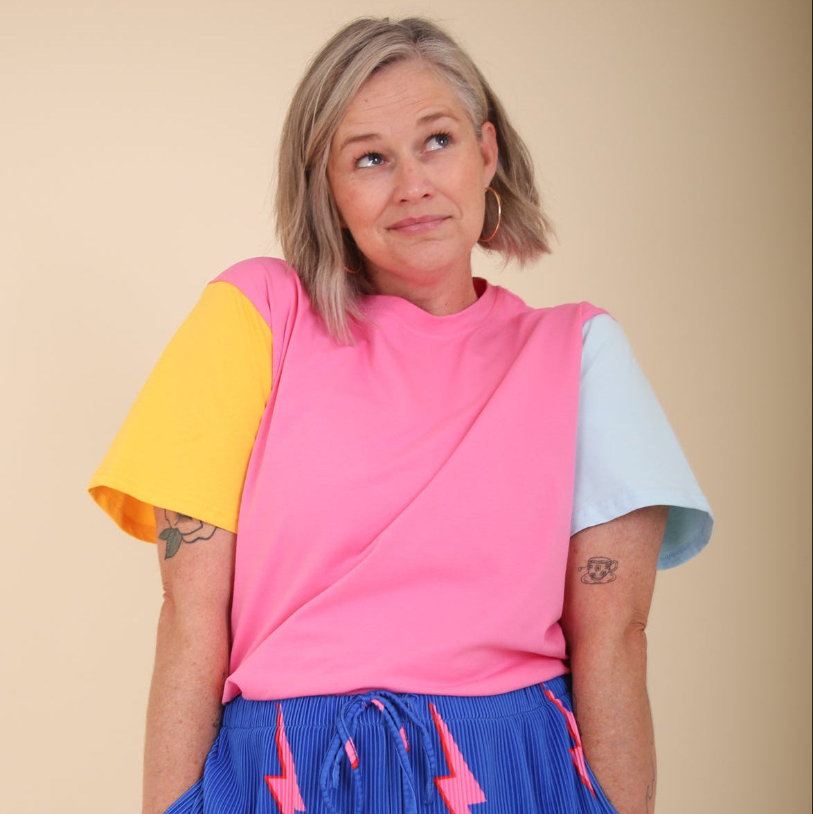 Pink Colour Block Oversize Tee
