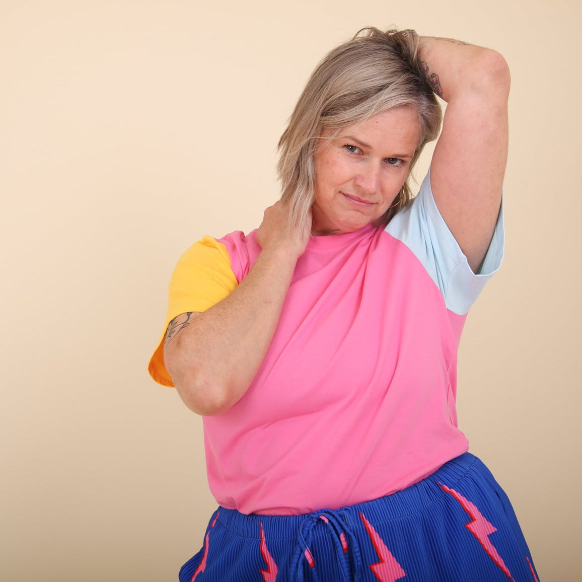 Pink Colour Block Oversize Tee