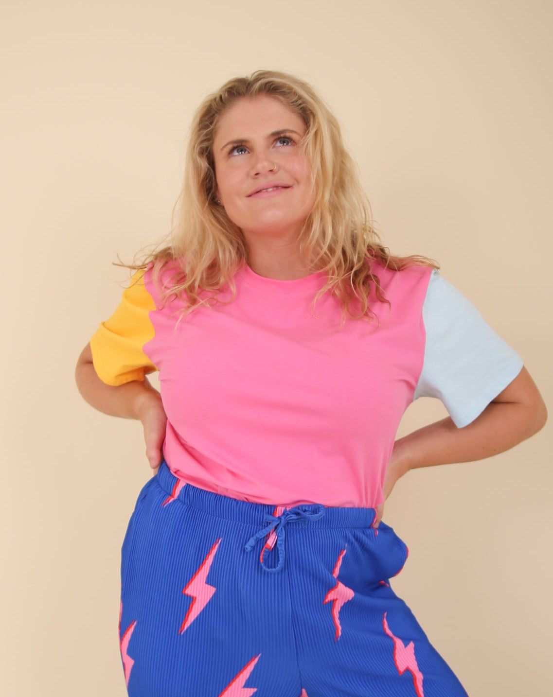 Pink Colour Block Oversize Tee