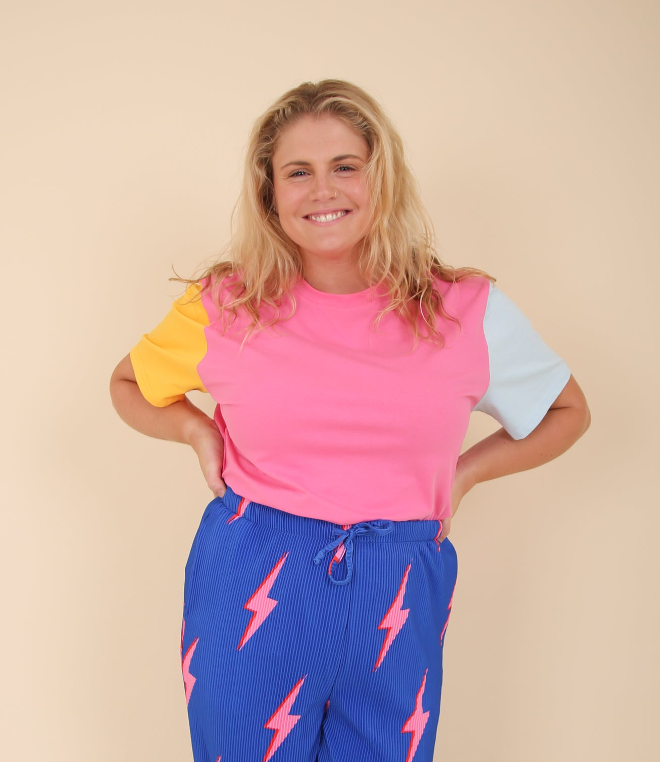 Pink Colour Block Oversize Tee