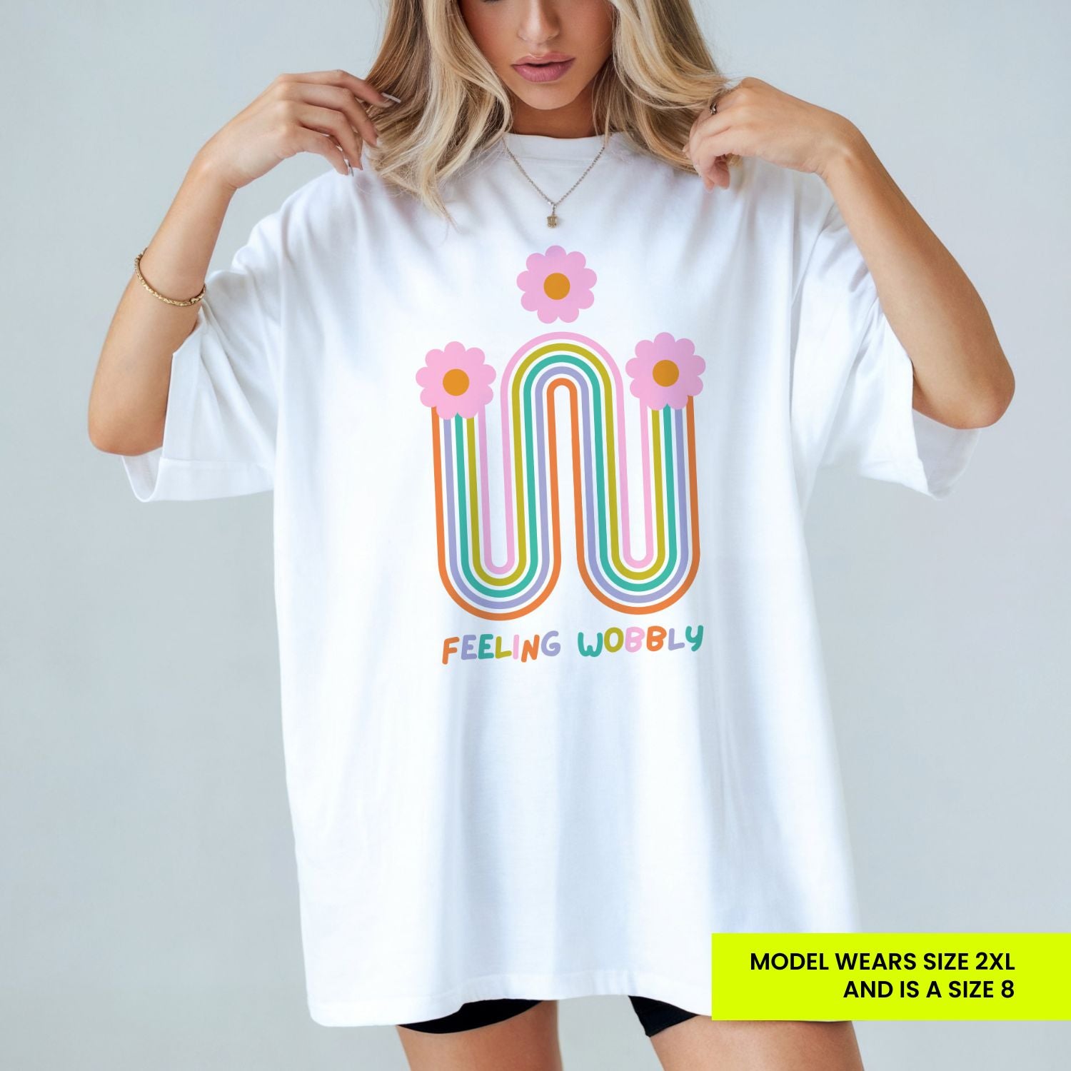 Feeling Wobbly Floral White Womens Tee