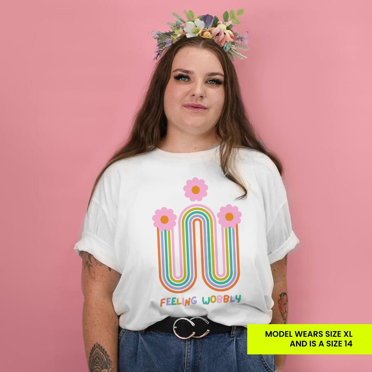 Feeling Wobbly Floral White Womens Tee