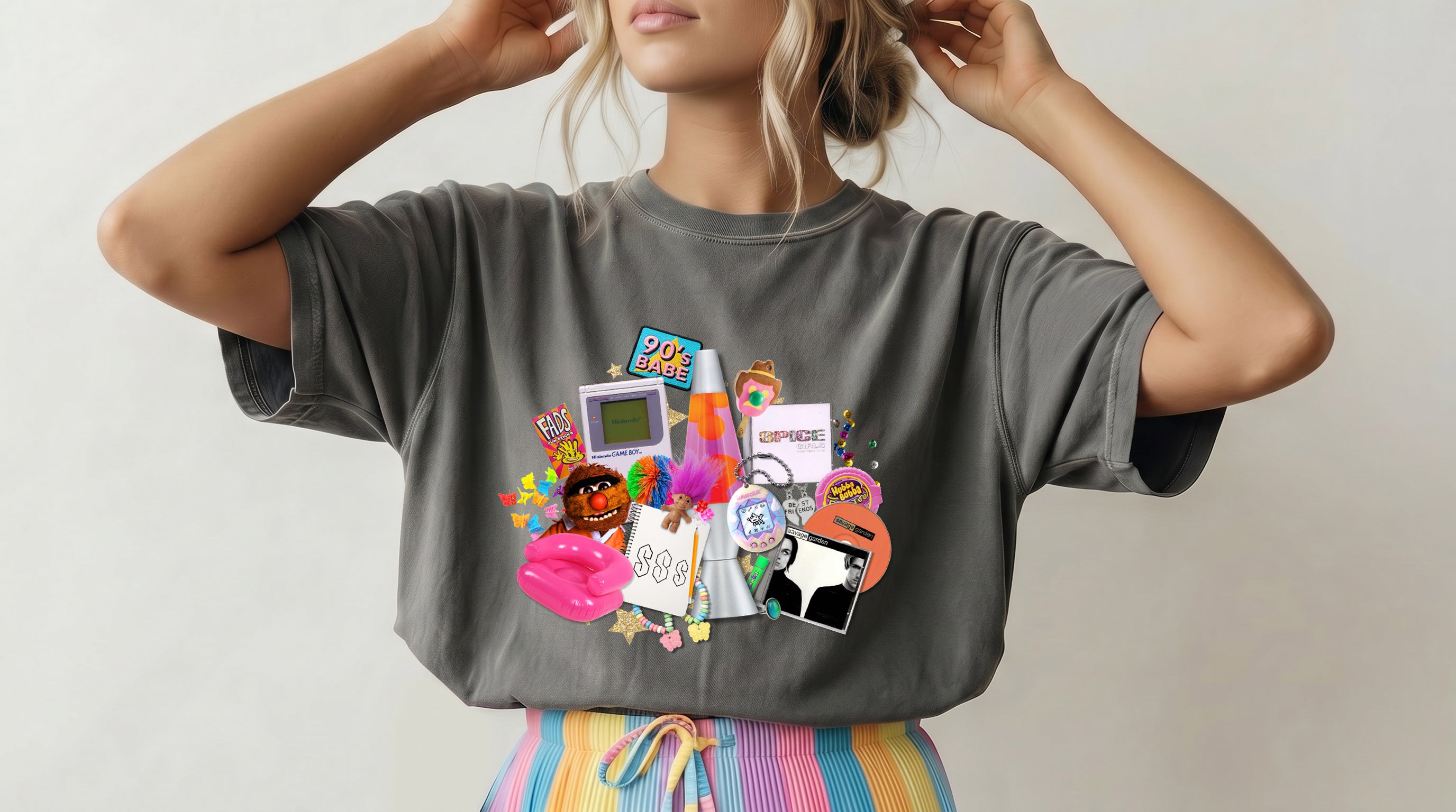 90s Babe Acid Grey Oversize Tee