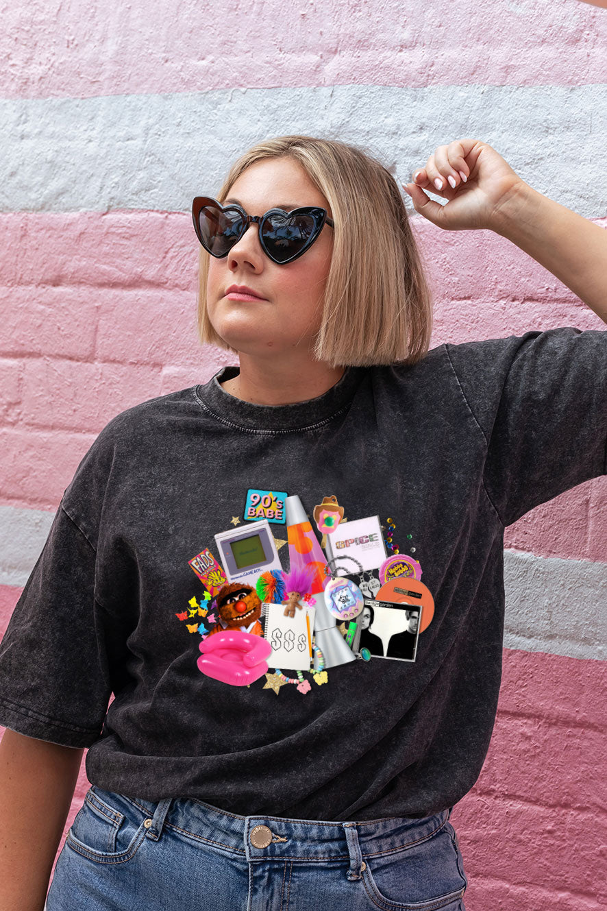 90s Babe Acid Black Oversize Tee