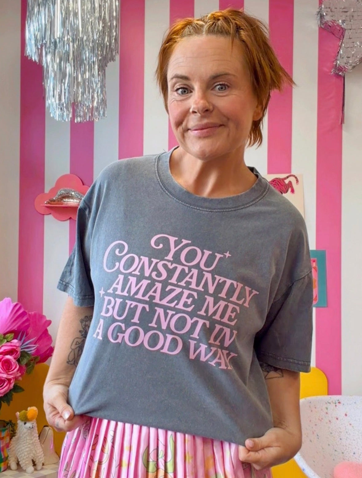 You Constantly Amaze Me Acid Grey Oversize Tee