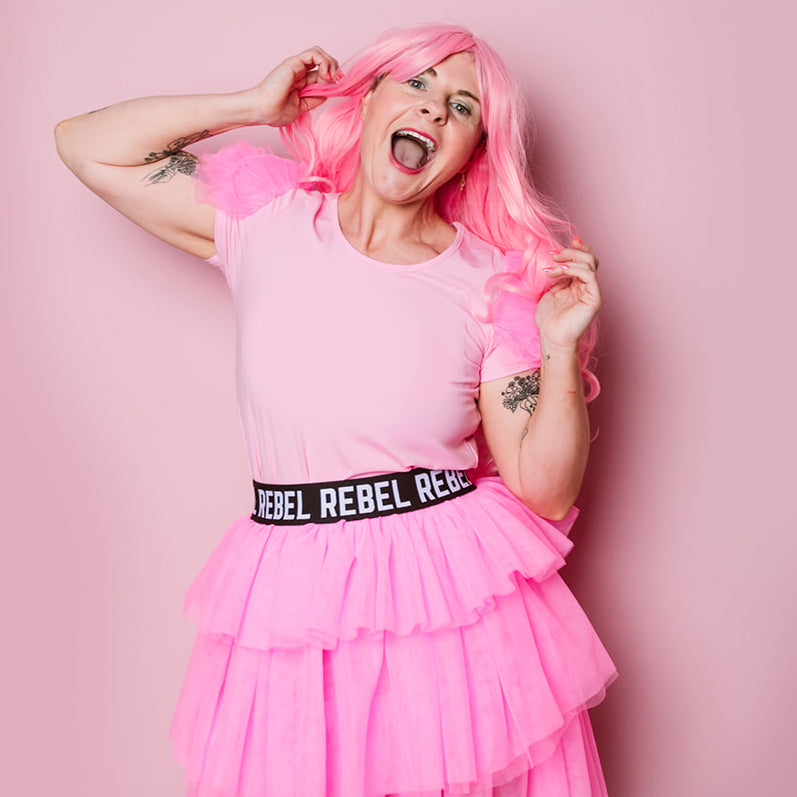 Pink Plain Tulle Sleeve Tee