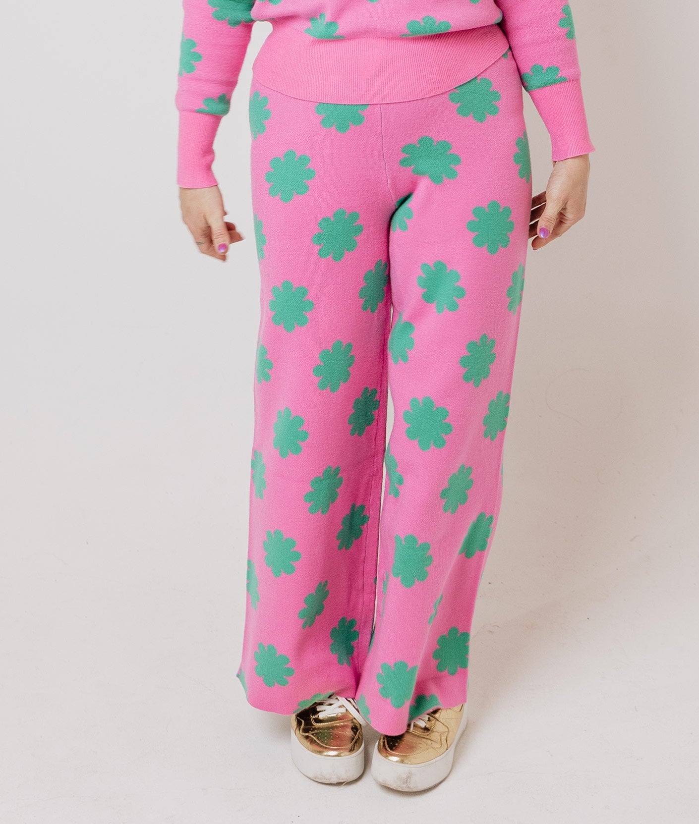 Pink & Green Flower Knit Pants - ONLY