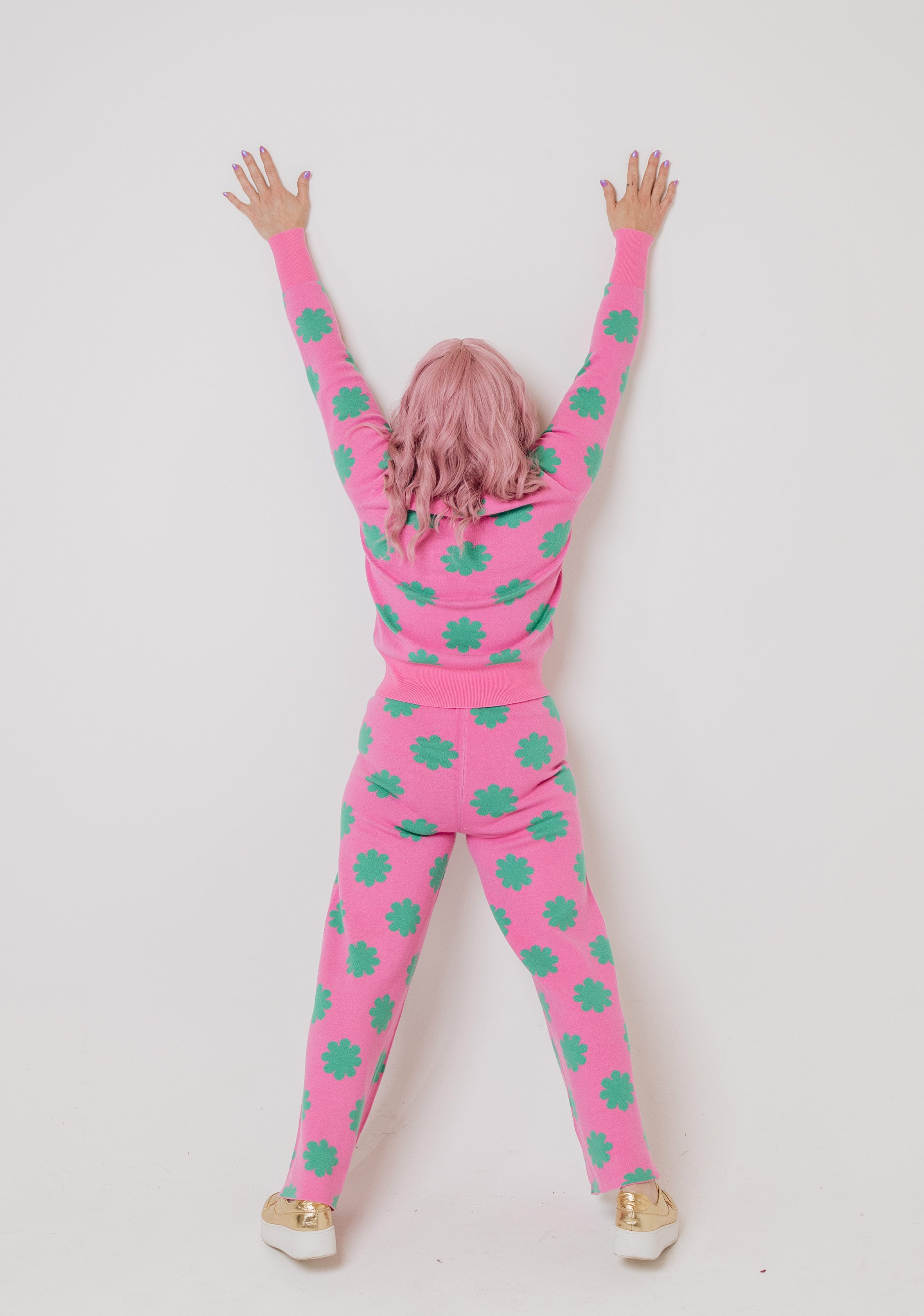 Pink & Green Flower Knit Set