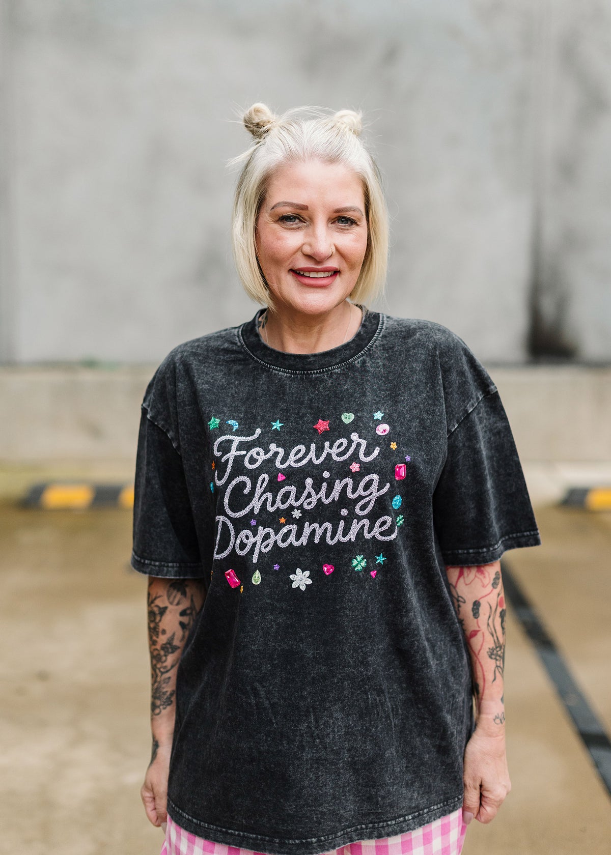 Forever Chasing Dopamine Oversize Black Acid Tee