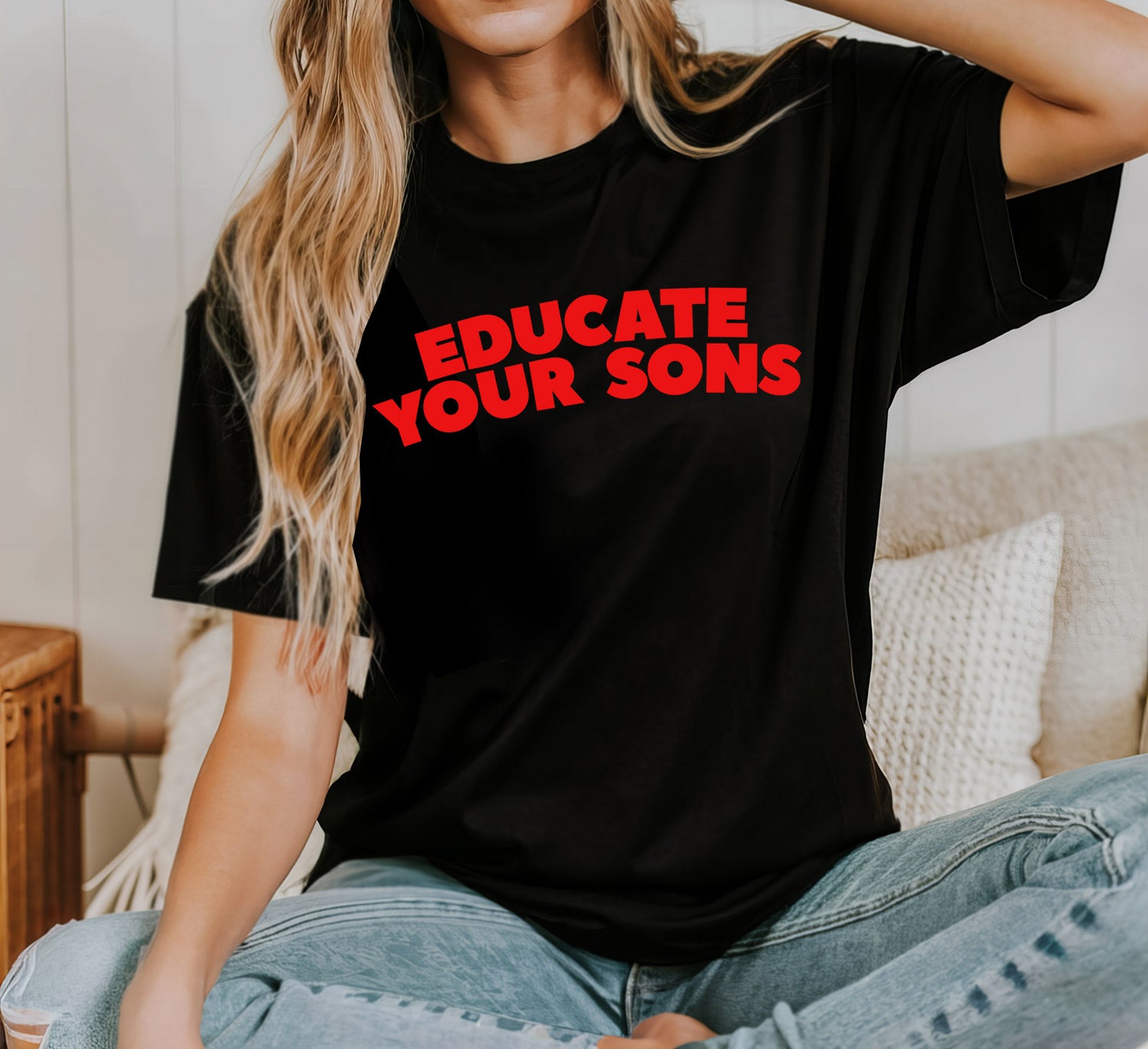 Educate Your Sons Black Mens Tee