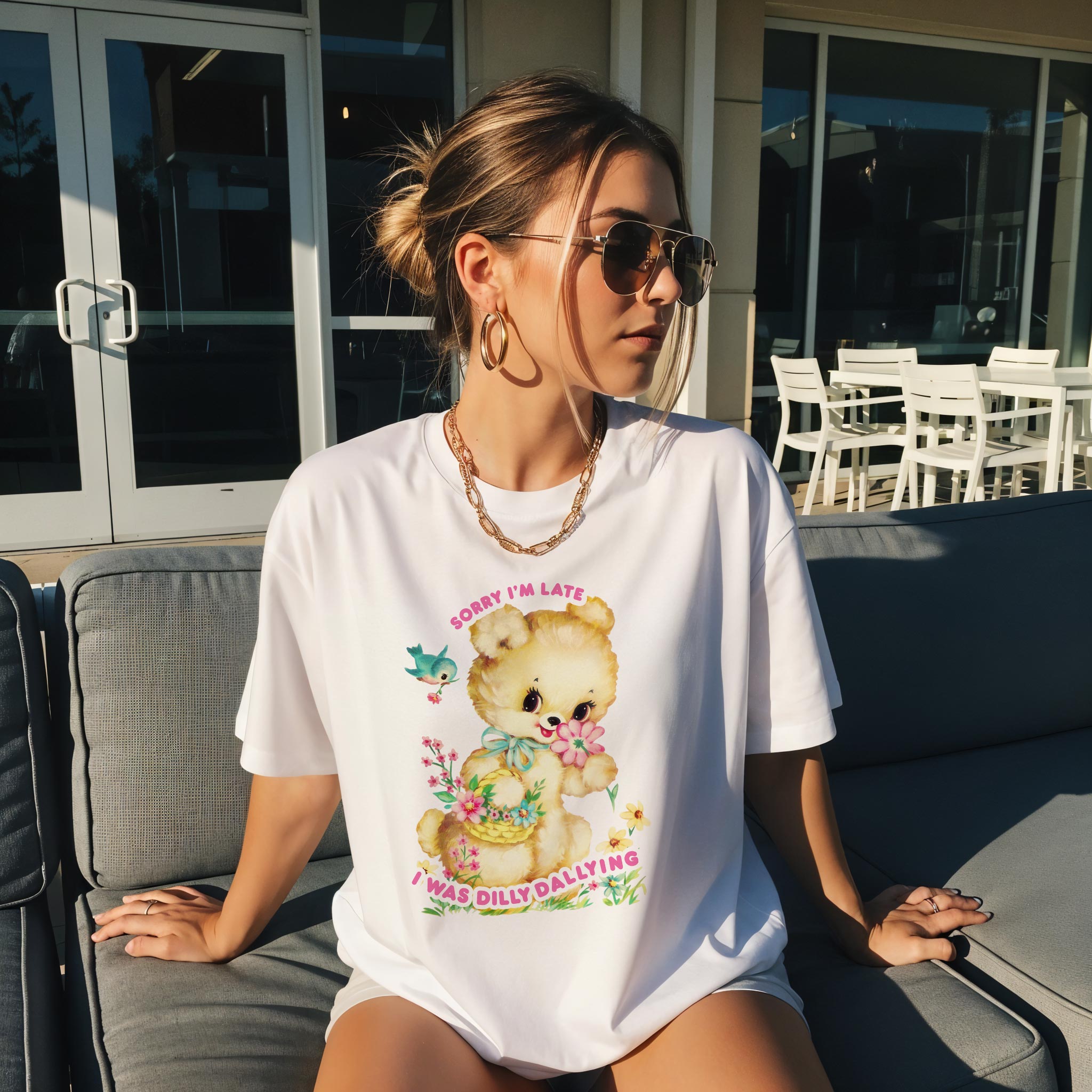 Too Busy Dilly Dallying White Womens Tee