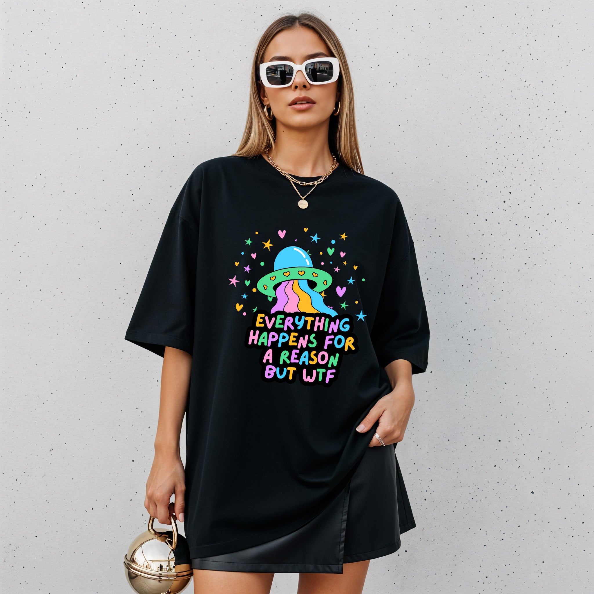 Everything Happens Womens Black Tee
