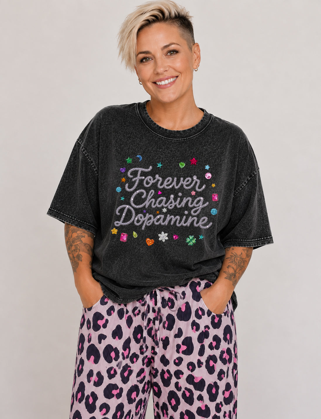 Forever Chasing Dopamine Oversize Black Acid Tee