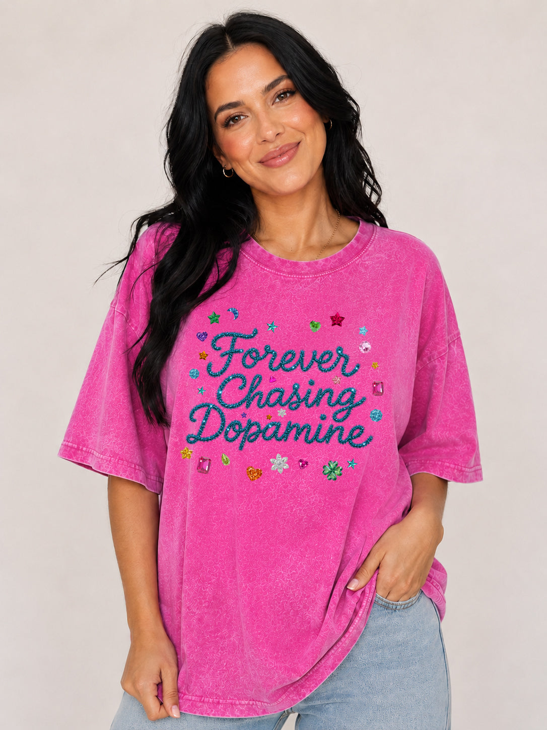 Forever Chasing Dopamine Oversize Pink Acid Tee