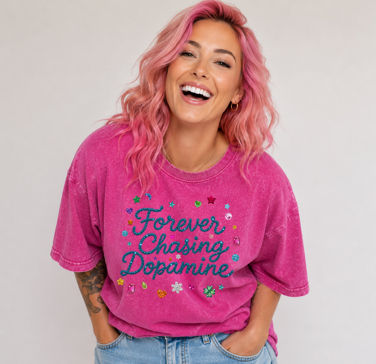 Forever Chasing Dopamine Oversize Pink Acid Tee