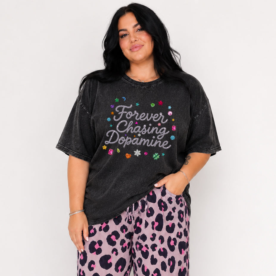 Forever Chasing Dopamine Oversize Black Acid Tee