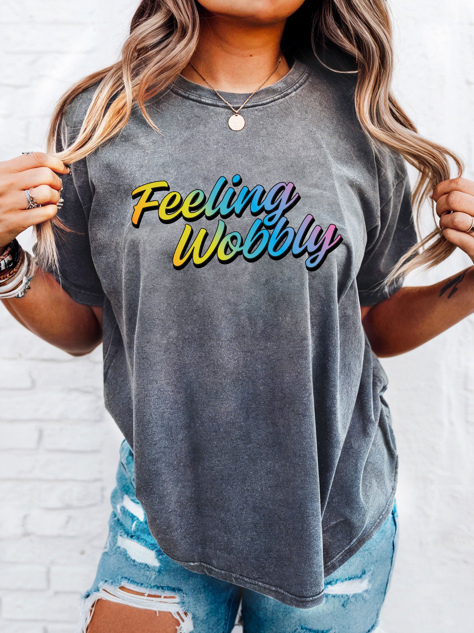 Feeling Wobbly Acid Grey Oversize Tee