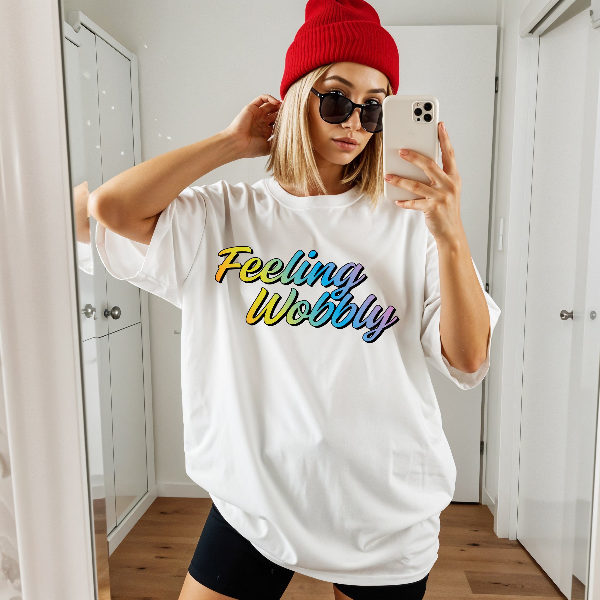 Feeling Wobbly Rainbow Womens White Tee