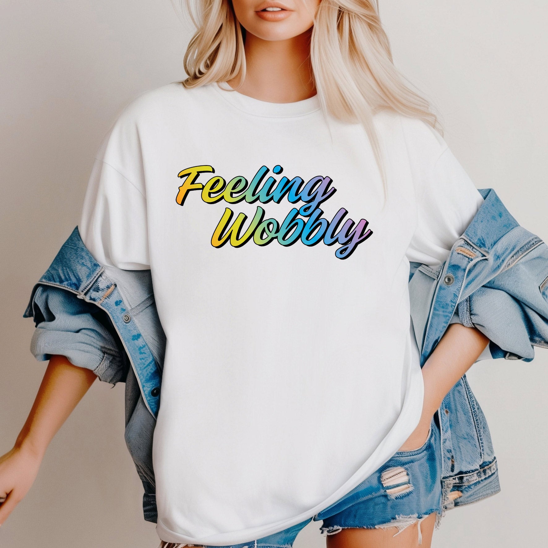 Feeling Wobbly Rainbow Womens White Tee