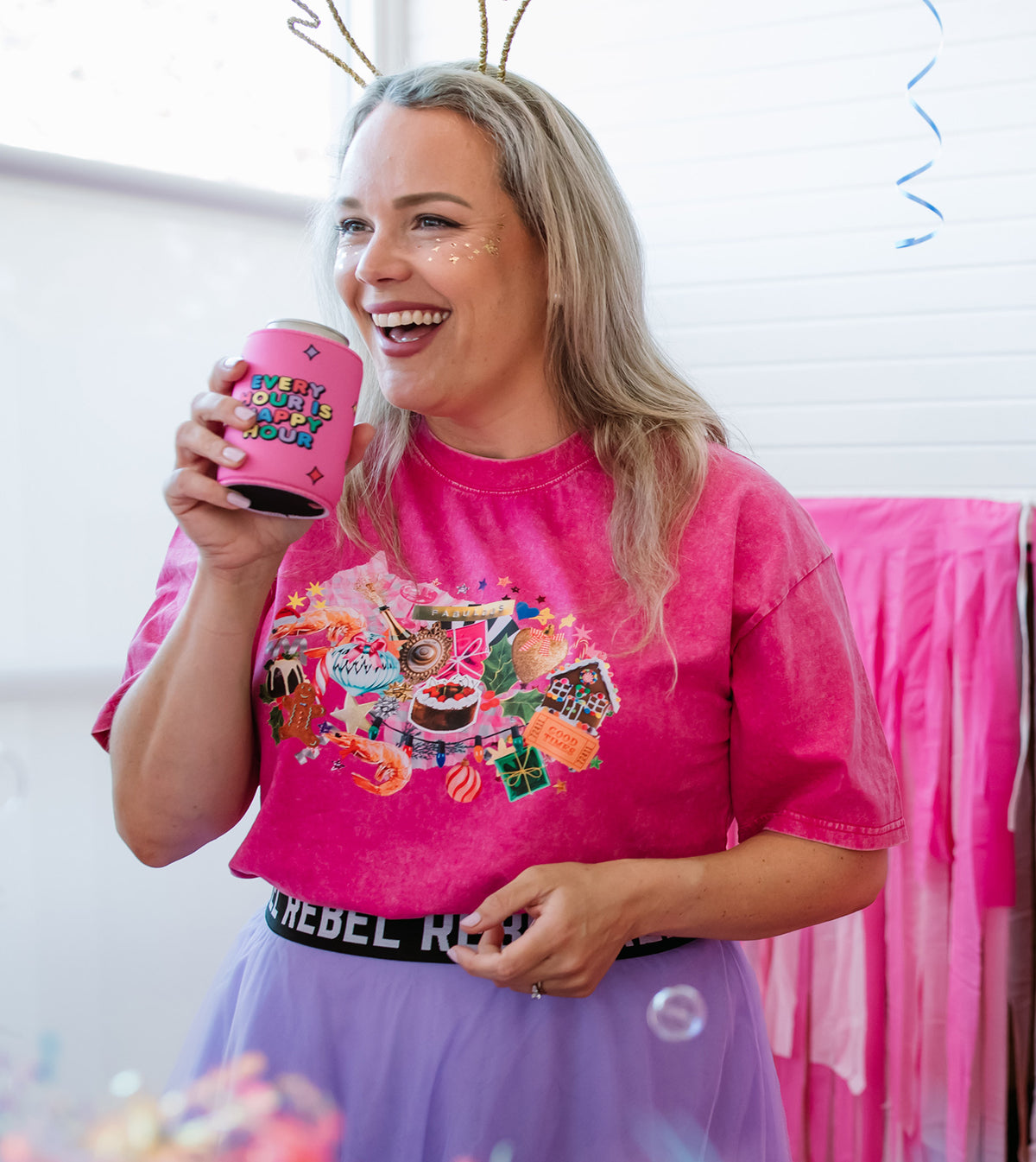 Festive Faves Pink Acid Oversize Tee