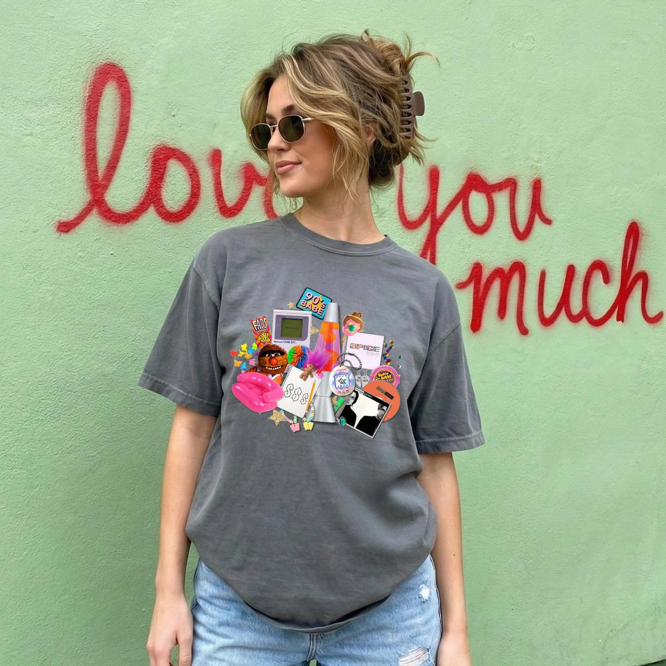 90s Babe Acid Grey Oversize Tee