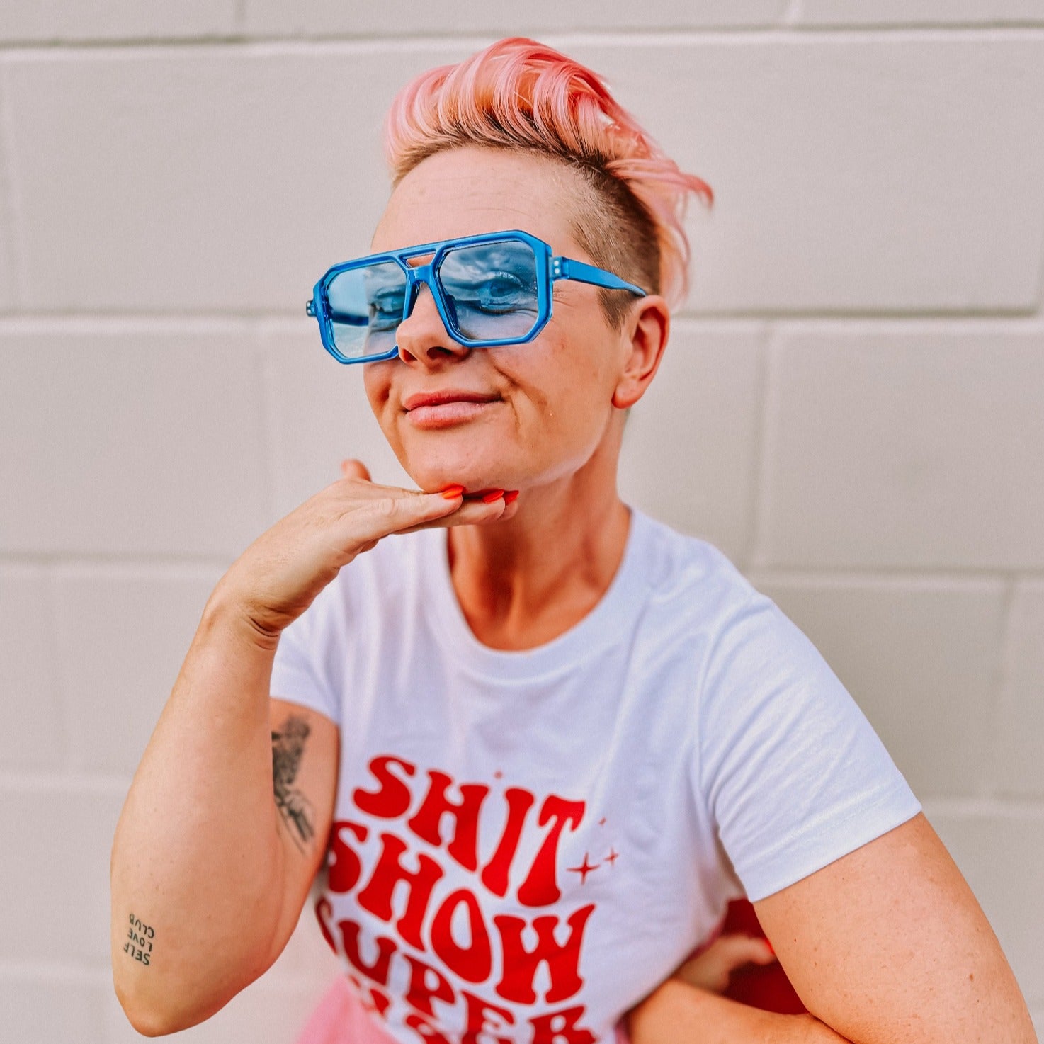 Blue Neon Square Sunglasses