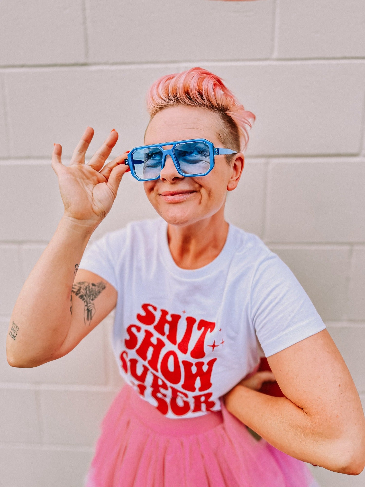 Blue Neon Square Sunglasses