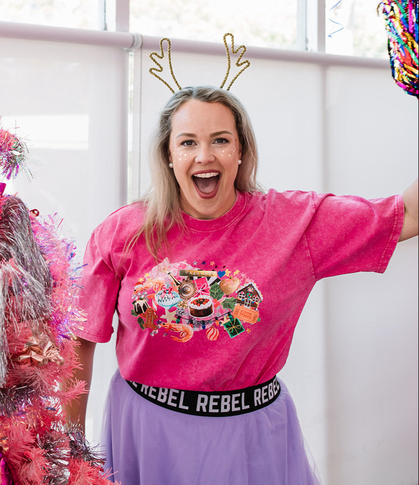 Festive Faves Pink Acid Oversize Tee