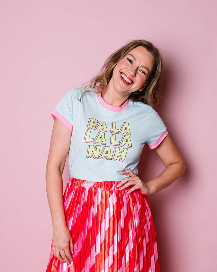 Fa La La La Nah Fitted Crop Light Blue Tee