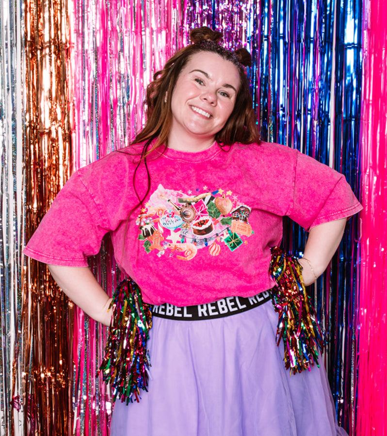 Festive Faves Pink Acid Oversize Tee
