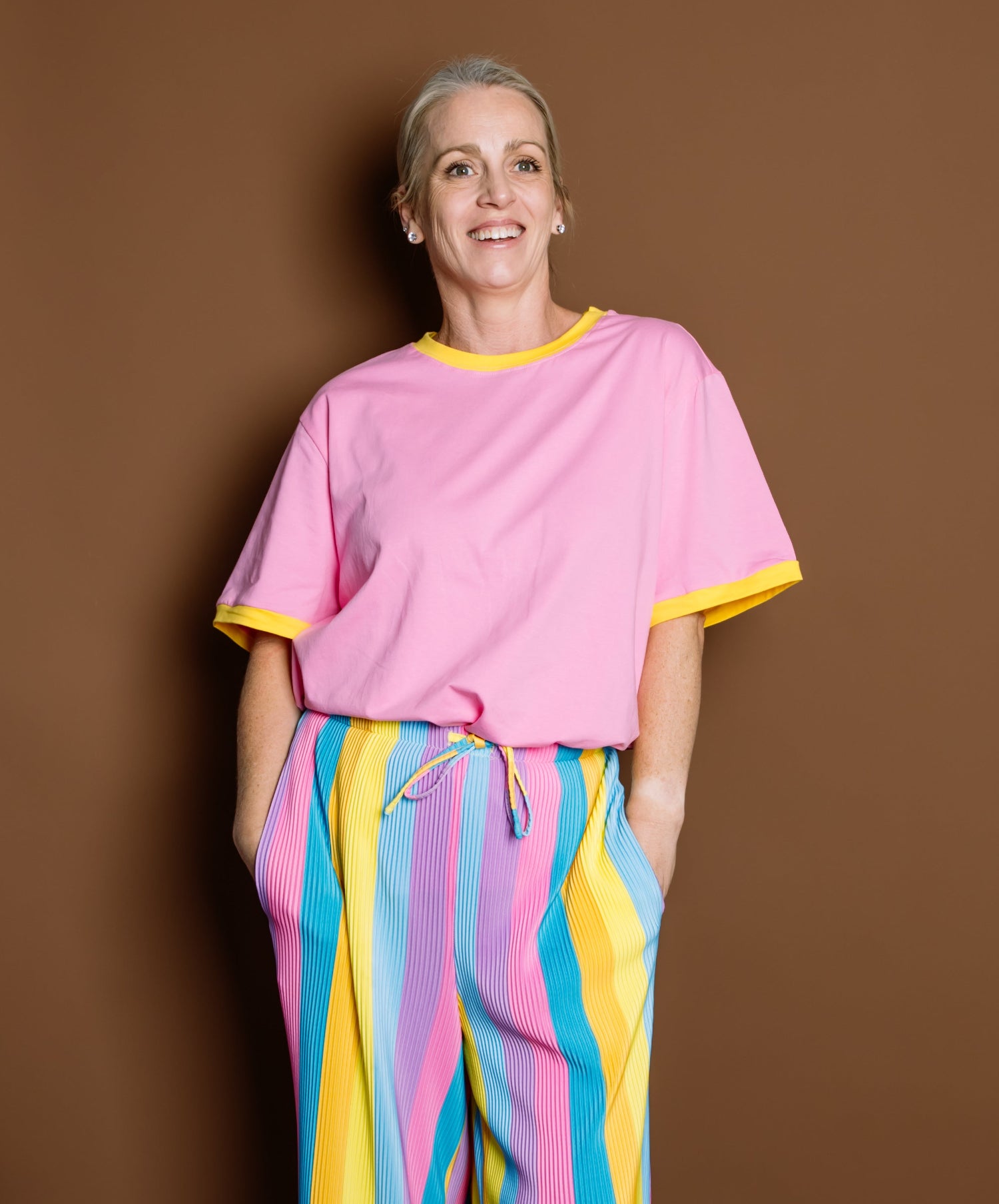 Pink & Yellow Oversize Ringer Tee