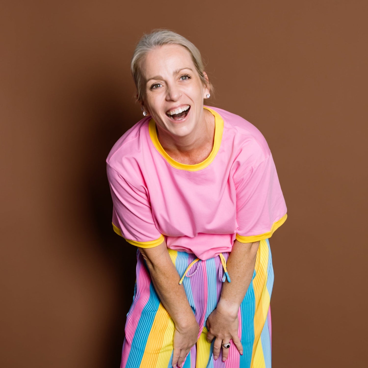 Pink & Yellow Oversize Ringer Tee