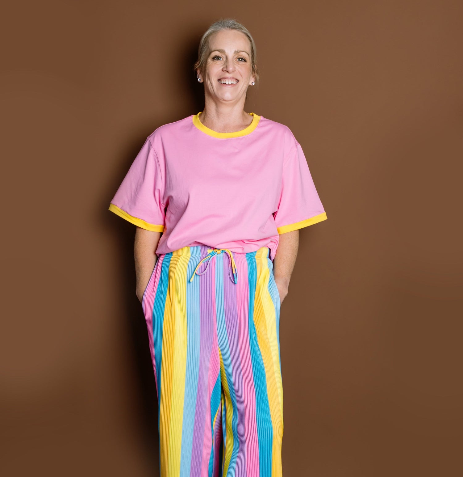 Pink & Yellow Oversize Ringer Tee