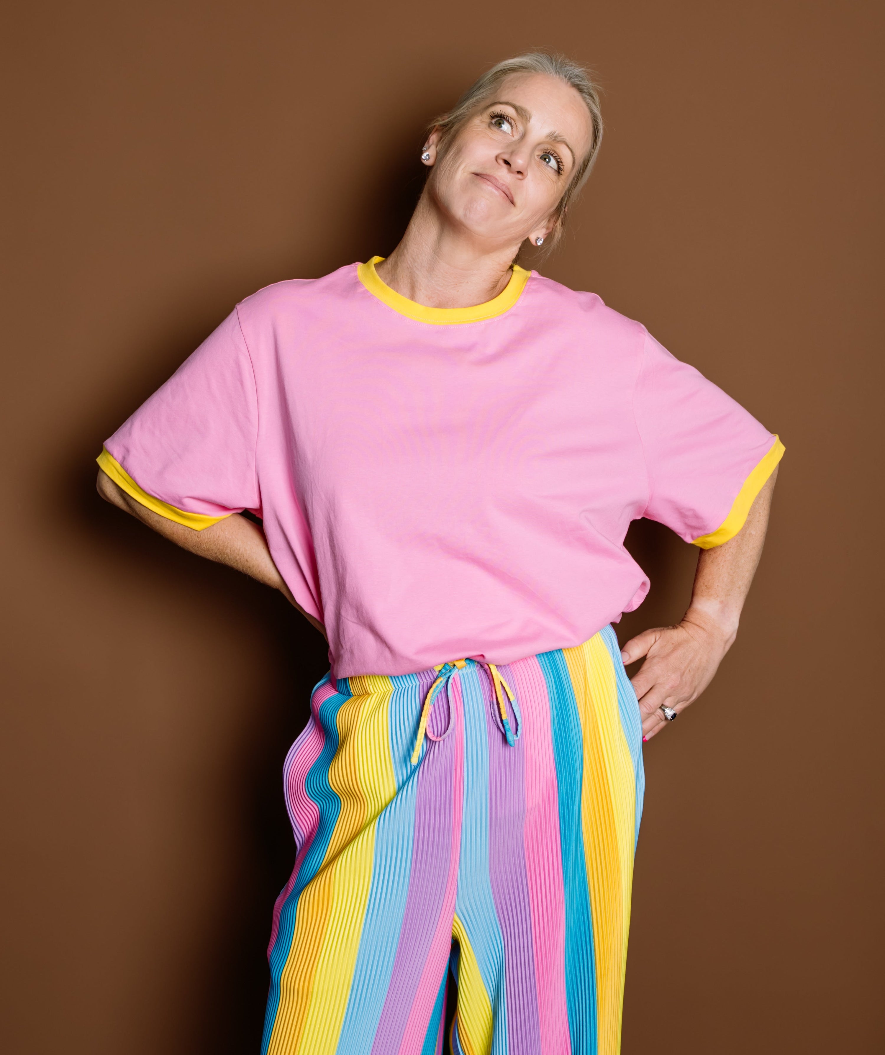 Pink & Yellow Oversize Ringer Tee