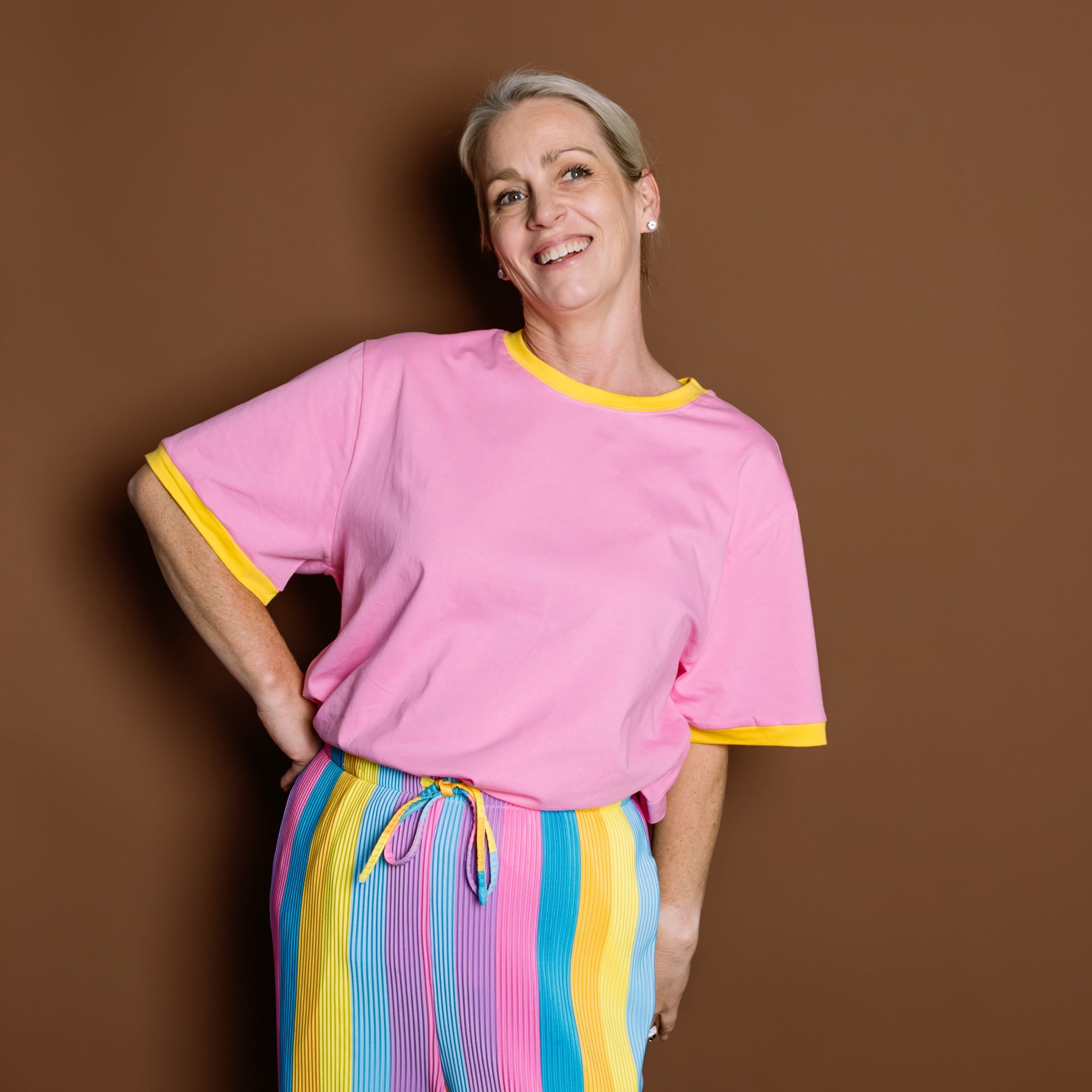 Pink & Yellow Oversize Ringer Tee